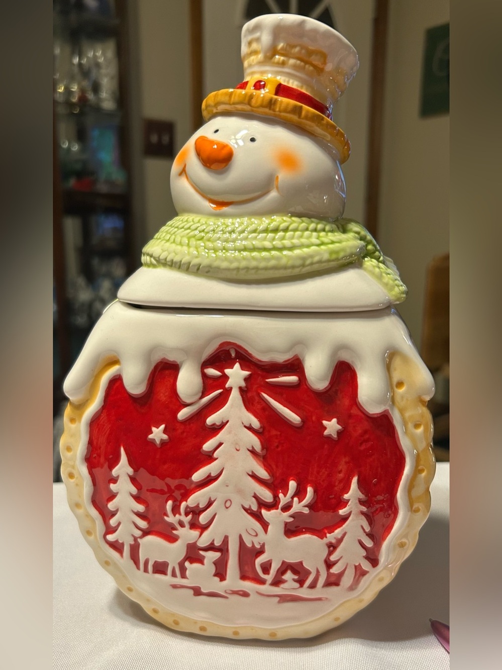 Festive Snowman Holiday Cookie Jar - Red, Green, White